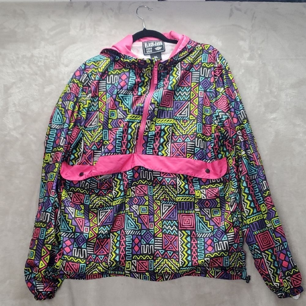 BLACKJACK 1999 | XL UNISEX PULLOVER VTG 90S WINDBREAKER | GEOMETRIC VIBRANT